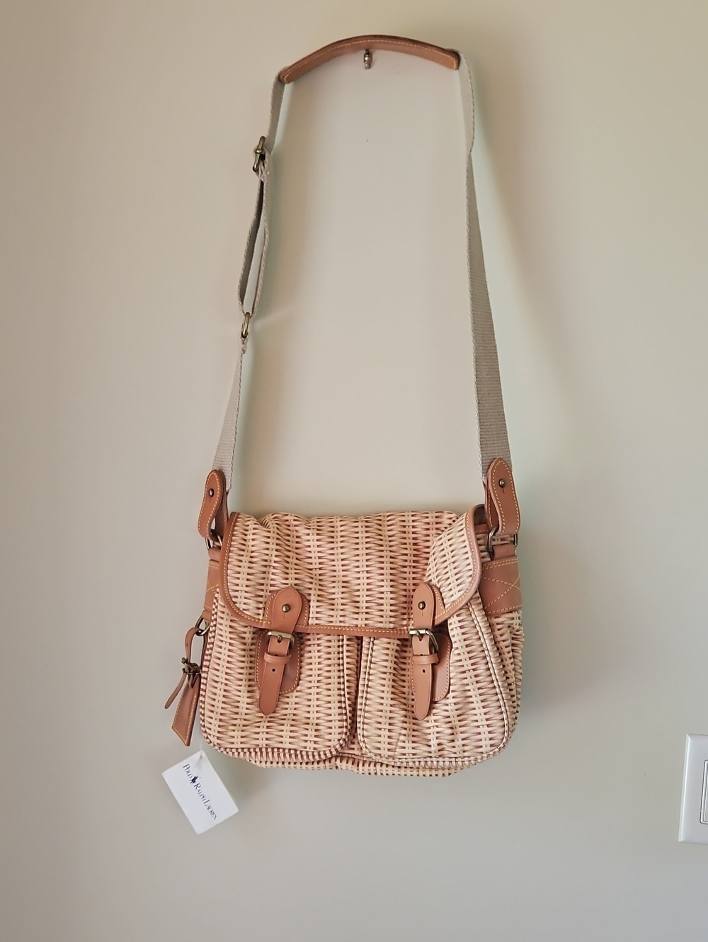 NWT POLO Ralph Lauren Signture Wicker Pattern Crossbody Bag